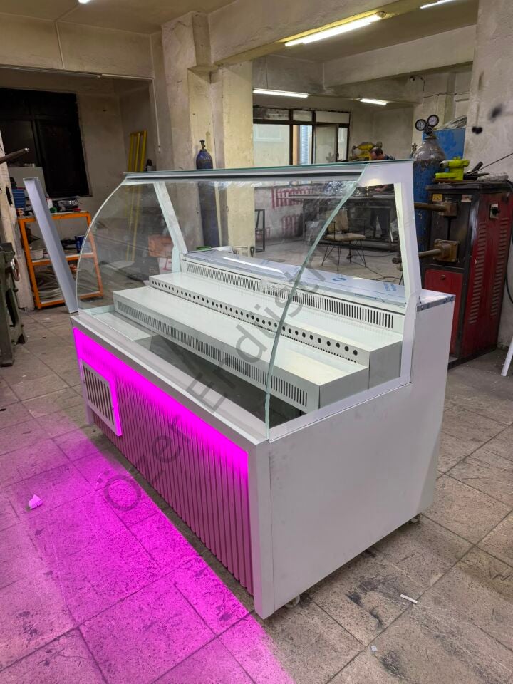 150 Cm Pembe Dekorlu Waffle Dolabı | Bombe Camlı Depolu