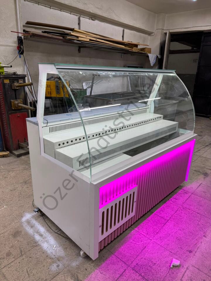 150 Cm Pembe Dekorlu Waffle Dolabı | Bombe Camlı Depolu