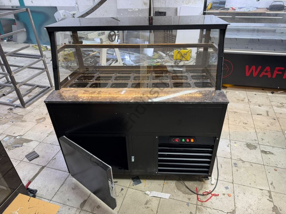 130 Cm Kare Camlı Kumpir Dolabı | Ahşap Dekorlu
