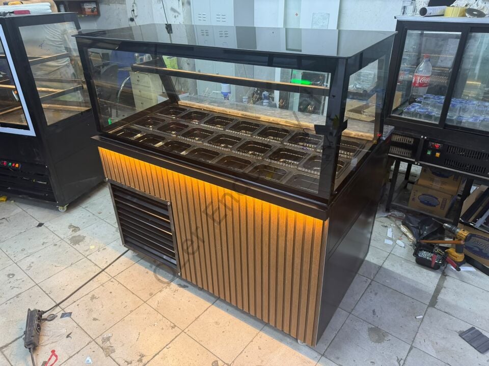130 Cm Kare Camlı Kumpir Dolabı | Ahşap Dekorlu