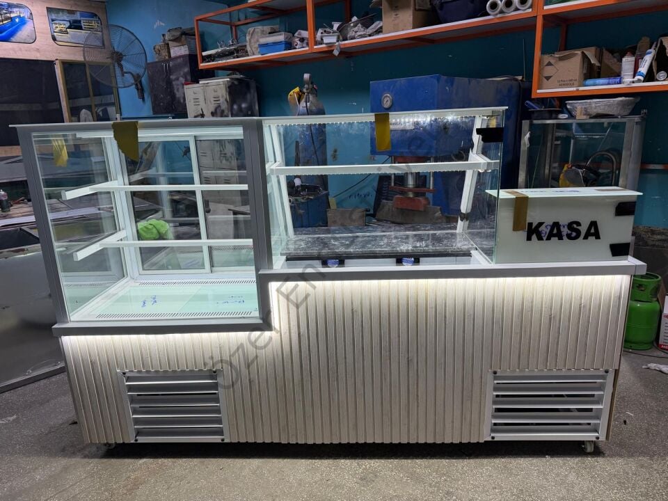 250 Cm Pasta Vitrini ve Kumpir Tezgahı | 3 Bölümlü Soğutmalı Set
