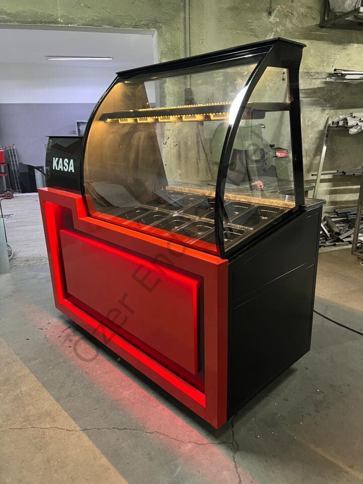 150 Cm Kumpir Dolabı | Bombe Camlı Kırmızı Dekor