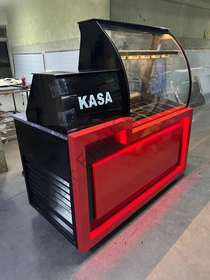 150 Cm Kumpir Dolabı | Bombe Camlı Kırmızı Dekor